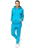 Violento Damen Jogginganzug Uni 586 | 100% Baumwolle | Trainingsjacke mit Reißverschluss | Hose mit Gummizug und Zugband | Rippstrickbündchen | Türkis, 3XL