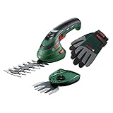Bosch Akku Grasscheren Set Isio (3,6 Volt, Messerlänge 12 cm, Messerabstand 8 mm, mit XL-Gartenhandschuhen inklusive) – Amazon Edition