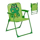 Relaxdays Kinder Klappstuhl, Campingstuhl mit Frosch-Motiv, HBT: 51,5x36x37,5 cm, Picknickstuhl outdoor, Faltstuhl, bunt