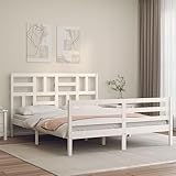 LAPOOH Massivholzbett mit Kopfteil Weiß, Bettgestell, Jugendbett, Schlafzimmer Bett, Bed Fram - 3194902