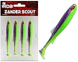 Wild Devil Baits Zander Scout Gummifisch Shad Zanderköder (UV Purple Chartreuse, 12,5cm)
