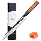 KEEMAKE Sashimi Sushi Messer, Japanisches Messer Fischmesser 25 cm Klinge aus hochwertigem Edelstahl mit Holzgriff, scharfes Wasabi Yanagiba Messer Kochmesser