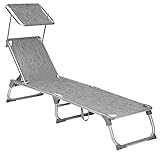 SONGMICS Sonnenliege, Liegestuhl, Gartenliege, mit Sonnendach, Rückenlehne verstellbar, klappbar, leicht, 55 x 193 x 31 cm, bis 150 kg belastbar, Garten, Balkon und Terrrasse, grau meliert GCB19TG