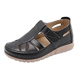 HOOUDO Damen Sommer Bequem Keilabsatz Sandalen Frauen Haken Schleife Keil Hohl Flache Slipper Strand Casual Schuhe (Black, 42) Shoes For Women Ballerinas Elegant White Sneakers Hellblaue Flach