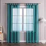 ESLIR Gardinen mit Schlaufen Vorhänge Fensterschal Transparent Schlaufenschal Voile Blau BxH 140x145cm 1 Stück