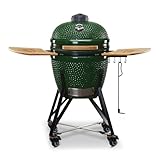 Kamado BONO Green Egg BBQ-Grill, Ø 55cm Kamado BBQ-Holzkohlegrill mit Dual-Zone-Grillsystem, Keramik-BBQ-Smoker zum Kochen, Räuchern und Backen