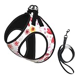 Hundegeschirr und Leine mit Blumen-Aquarell-Motiv, kein Ziehen, niedliche, reflektierende, verstellbare Weste für kleine Hunde, atmungsaktives Mesh-Welpengeschirr zum Spazierengehen und Wandern, Grö