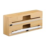 Relaxdays Folienspender, 2 Rollen, für Schublade, Bambus, HxBxT: 14,5 x 33,5 x 8 cm, Folienaufbewahrung Küche, natur