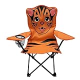 Mojawo Kinder Anglersessel Orange Campingstuhl Faltstuhl Anglerstuhl Motiv Tiger mit Getränkehalter und Tasche