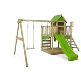 FATMOOSE Spielturm Klettergerüst JazzyJungle Jam XXL mit Schaukel & apfelgrüner Rutsche, Outdoor Kinder Kletterturm mit Sandkasten Leiter & Spiel-Zubehör für den Garten