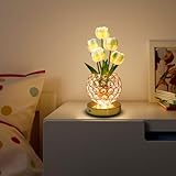 JHYPVII LED Tulip Tischlampe Simulation Blumendekoration Nachtlampe mit Touch Funktion Drei Farben Stufenlos Dimmbar USB Ladeschnittstelle für Heimdekoration, Hochzeitsdekoration