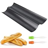 MXTIMWAN Baguette Backform, Baguette-Backblech für 2 Baguettes mit 2 Stück Silikon Backpinsel, Baguetteblech Baguetteform mit Antihaftbeschichtung, Backform Gelocht Baguetteblech Brötchen