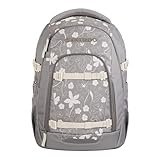 coocazoo Mate Schulrucksack „Vanilla Bloom”, grau, ergonomischer & anpassbarer Tornister, höhen- & größenverstellbar, mit Brustgurt & Hüftgurt, ab der 3. Klasse