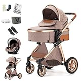 BEBBY Kombikinderwagen 3 in 1 Reisesysteme Standardkinderwagen Kinderwagen Buggy Neugeborener Tragbarer Reisewagen Faltbarer Aluminium Kinderwagen High Landscape Kinderwagen (khaki-6)