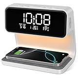 SOLVIEW Lichtwecker, Wecker Digital mit Ladefunktion 15W Wireless, Nachttischlampen Touch Dimmbar, LED Temperaturanzeige, Einstellbar Snooze, 12/24 Std, 2 Alarmen für Erwachsene & Kinder