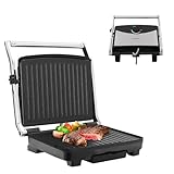 Kontaktgrill mit Backschale, Tischgrill, Einstellbare Temperatur, antihaftbeschichteter, Elektrogrill, Steak Grill für fettfreies Grillen