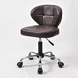 Moderner, ergonomischer Bürostuhl mit Echtleder-Sitz, Drehfunktion, höhenverstellbar (42 - 52 cm), Rückenlehne und Räder, braun.