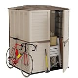 INTEC - Gartenhaus für den Außenbereich, Beige – Gartenhaus mit Fußboden, 151 x 146 x 200 cm – Aufbewahrung für Werkzeuge, Fahrräder
