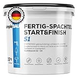 simpleBAU Spachtelmasse Weiß Innen 15 kg – Gebrauchsfertige Fertigspachtel für Wand & Decke, Polymer-Spachtelmasse Start&Finish – Glätten, Füllen & Reparieren, Staubfrei & Leicht Schleifbar