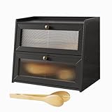 K KELBEL 2 Etagen Bambus Brotkasten,Doppelstöckig Brotkasten für Küche und Ecke,Große Kapazität Brotbehälter für Brot Aufbewahrung mit Fensterbrothalter,40 x 25 x 33cm Schwarze