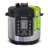 TurboTronic Druckkochtopf 6L mit 2x Topf Edelstahltopf und beschichtet, Dampfgarer, Multikocher, elektrischer Schnellkochtopf, Dampfkochtopf Silber