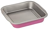 Zenker creative studio Brownie-Backform, Schokoladenkuchen Backblech mit Antihaftbeschichtung, Kuchenform: ca.270x260x50mm, kreatives Backen (Farbe: rosa, silber), Menge: 1 Stück