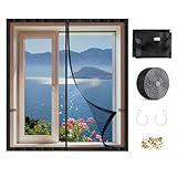 SWAWIS 120x130cm Magnet Fliegengitter Fenster Ohne Bohren, mit Klettband, Kantenbreite 4cm, Maschenweite 18x16 Maschen, zum Schutz vor Insekten Fliegen und Mücken(Zweiflügeliger Öffnung）