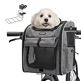 DAISTERN Hundekorb Fahrrad Vorne bis 10KG, Faltbarer Atmungsaktiver Hundefahrradkorb 4 in 1 Rucksack Schultertasche Autositz mit Robuste L-förmige Halterung Φ55mm, Bequemes Kissen, Reflektorstreifen