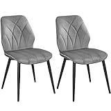 Yaheetech Esszimmerstühle 2er Set Küchenstühle gepolstert Metallbeine bis 136 KG Belastbar Polsterstuhl für Küche/Esszimmer/Schlafzimmer/Restaurant Hellgrau/Polyester