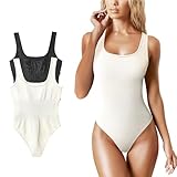 TAGVO 2 Stück Shapewear Damen Body Figurenformend Damen Bodysuit Bauchweg Sculpting Shapewear Tanga Damen Tshirt Overall Bodysuit