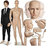 tectake® Schaufensterpuppe, drehbare und bewegliche Puppe lebensgroß, Figuren mit Kopf, Mannequin, Schneiderpuppe, Kleiderpuppe, Aufstellungsfiguren - Herren
