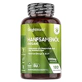 Hanfsamenöl Softgels - Omega 3, 6 & 9 Fettsäuren - Alternative zu Fischöl - 180 Weichkapseln - 1000mg kaltgepresstes Hanföl - Hemp Seed Oil - 6 Monate Vorrat - Natürliche Zutaten - WeightWorld