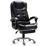 Stühle Ergonomischer Chefsessel, Bürostuhl, PU-Leder, Drehstuhl, höhenverstellbar, hohe Rückenlehne, Liegestuhl mit gepolsterter Armlehne und Fußstütze, Schwarz