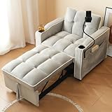 Vidacharmy Einzel-Schlafsofa, Schlafsofa, Klapp-Sofa-Bett mit Getränkehaltern und Handyhalter, Sofa-Liegestuhl, Schlafstuhl, Sessel, Ideal für kleine Wohnungen,83 x 76 x 167 cm(BxHxT), Grey White