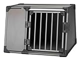 TRIXIE Hunde-Transportbox, Aluminium, L: 92 x 64 x 78 cm, grafit, rutschfste Liegematte, Klettleiste am Boden, Sicherheitsverschluss, stabil und geräuscharm, hochgeschlossene Wände - 39338