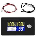DollaTek Batteriekapazitätsanzeige Messgerät mit Alarm nd Extern Temperatur Sensor -19~80℃ 12V 12V 24V 36V 48V 60V 72V Display LCD Voltmeter Temperaturmesser Tester für Li-Ionen Lifepo4 Blei Säure