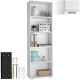 tectake® Bücherregal, Regal Holz, Standregal mit 5 offenen Fächern für Bücher, CD Regal, als Wohnwand Wohnzimmer, Home Office oder Büro, als Regal Küche oder Kinderregal - weiß