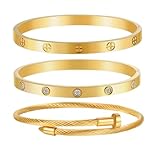XFSRG Armreif Set Armband Damen 3 Stück Goldfarbene Edelstahl Armreifen mit Strass Modisches Stapelbar für Alltag Büro als Geschenk