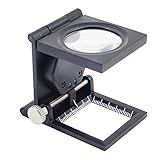 10X Fach Standlupe Leselupe Klappbar Lupe mit 2 LED-Beleuchtung Tischlupe Vergrößerungsglas Juwelierlupe inkl. Ledertasche Schwarz