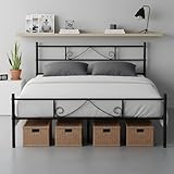 ZECIIYE Vielseitiges Metallbett 140x190, Robustes Doppelbett für Schlafzimmer, Wohnung, als Gästebett und Bett für Dachboden, Schwarz