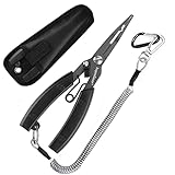 supregear Angelzange, Multifunktionale leichte Edelstahl Angelzange, Angelausrüstung mit ABS Griff, Line Cutter Hakenentferner mit Sicherheits Coiled Lanyard und Nylon Hülle, Schwarz