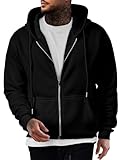 JMIERR Kapuzenpullover Herren Basic ReiBverschluss Baumwolle Einfarbig Sweatjacke Hoodie Kapuzenjacke mit Taschen,Schwarz XL