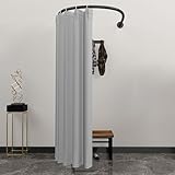 Umkleidekabine 80 90 100 CM, Wandhängende Stange Ankleidezimmer Metallrohr Zum Schutz Der Privatsphäre, Badezimmer U-förmige Duschvorhangstange Mit Vorhang (Color : Black Rod+A Curtain, Size : 90cm/