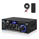 HiFi Verstärker mit Bluetooth, Mini Stereo Audio Amplifier Anlage 2.0 Kanäle 400W X 2 Endverstärker mit FM-Radio, BT, MIC, SD/USB-Eingang, Audiokabel für Heimkino Lautsprecher