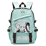 Roffatide Cartoon SPY×FAMILY Anya Loid Yor Print Casual Rucksack Laptop Rucksack Reise Wandern Rucksack Klappe mit Kunststoff Schnallen Verschluss Grün