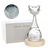 Sturmglas Wetterstation, Wettervorhersage-Flasche in Katzengestalt, Wetter Barometer Glas Tropfen mit Holzsockel, Wetterglas Sturm-Flasche, Originelles Geschenk für Damengeburtstage (Weiße Katze)
