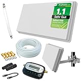 Selfsat H30D1+ Sat Flachantenne Single mit Fensterhalterung + Sat-Finder + 10m Kabel + netshop 25 Anschluss Set (HD Sat Anlage für 1 Teilnehmer)