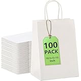 Weiße Papier-Geschenktüten mit Griffen, 25,4 x 12,7 x 33 cm, mittlere Größe, Kraft-Geschenksäcke, leere Papiertüten für Einkaufen, Einzelhandel, Geburtstage, To Go, kleine Unternehmen, Hochzeiten
