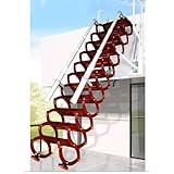 Dachbodenleitern Dachbodentreppe, manuell, zur Wandmontage, zusammenklappbar, einziehbar, zusammenklappbar, ausziehbare Stufenleiter mit Armlehnen, braun Dachbodenleiter(2-2.5m)