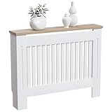 Vida Designs Arlington Heizkörperabdeckung, weiß, moderner lackierter MDF-Schrank, Lamellen, Grill, Holzablage, mittelgroß (H: 83,3 / B: 111 / T: 19 cm)